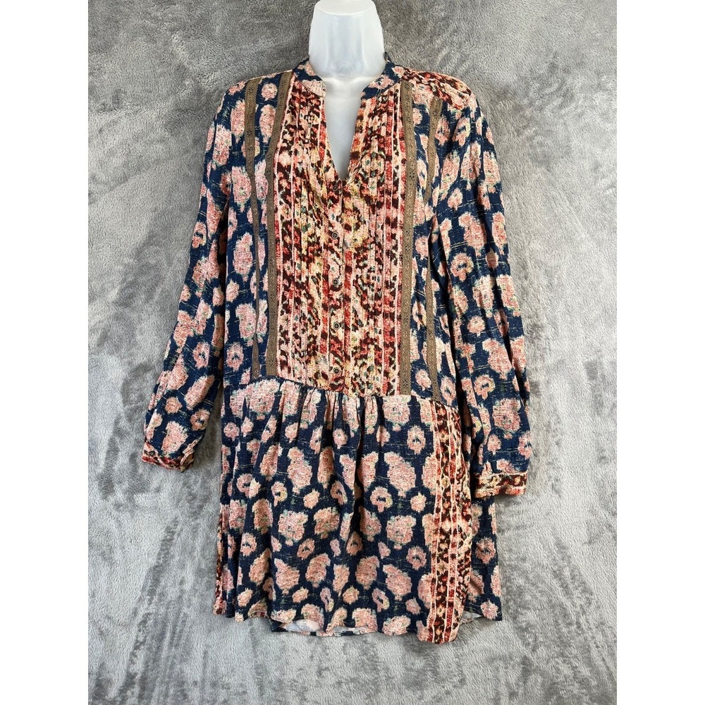 Anthropologie Tiny Paquerette Shirt Dress Large Floral Pintuck Pleats Midi Boho